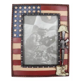 Western Stars USA Flag Fallen Soldier Boots Rifle Helmet Picture Frame 5"X7"