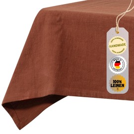 chambry Tablecloth 100% Linen Stonewashed - Handmade in Germany - Choice of Size and Colour - High-Quality and Sustainable Table Linen Made of Natural Material - Terra Cotta 110 cm x 140 cm