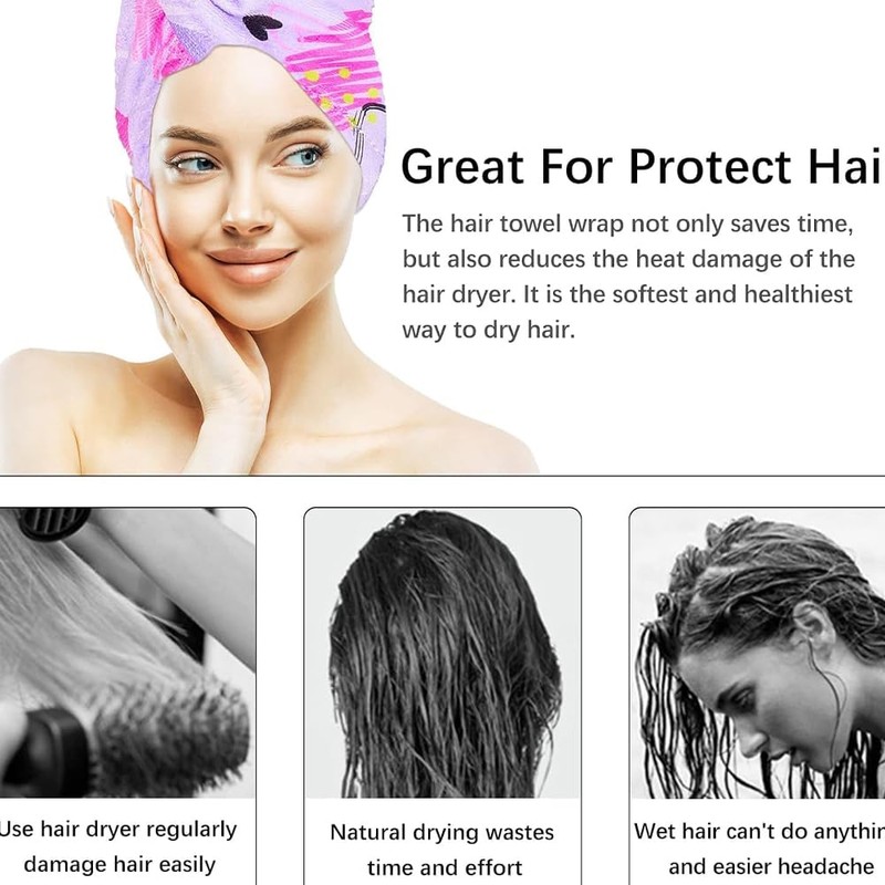 2 Pack Microfiber Hair Drying Towels Quick Dry Anti-frizz Head