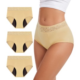 Bobelle Wear Incontinence Underwear For Women, 100ML Leakproof Lace Briefs, Period Panty for Postpartum Bladder Leak, 3 Pack (XX-Large, Nude)