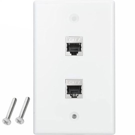 tunghey Ethernet Wall Plate, Keystone Wall Plate with Bracket and Cat7 Shielded RJ45 Coupler, Single Gang Keystone Wall Plate with Female to Female RJ45 (2port)