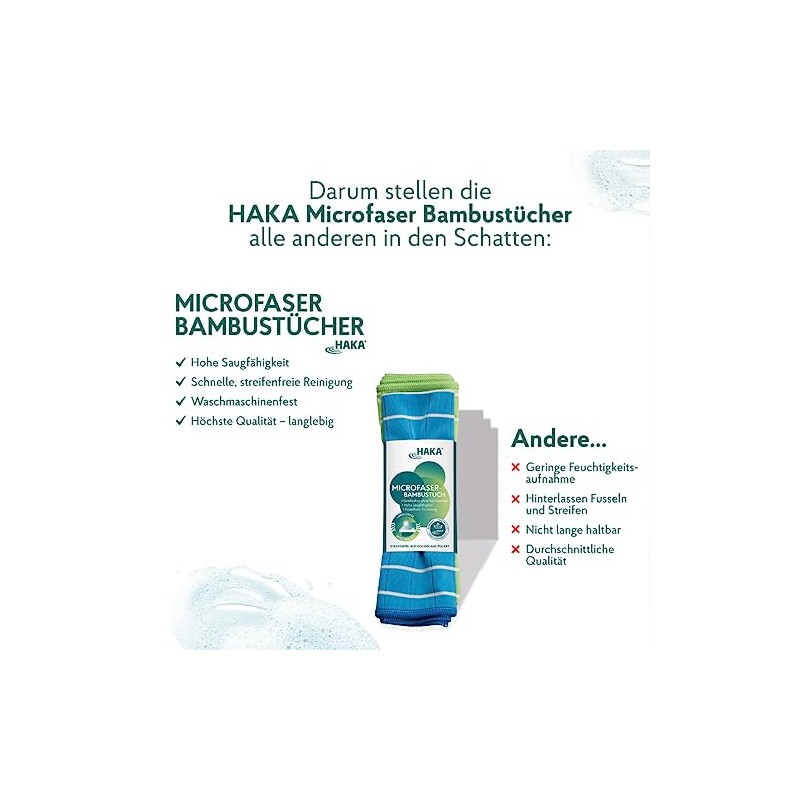 HAKA Microfibre Bamboo Cloths, Pack of 2, Streak-free, Dry, Polished