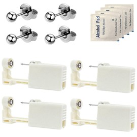 Dzxin Piercing Kits, 4 pcs Self Ear Piercing Gun, Disposable Self Ear Piercing Gun Kit with Earring Studs, Safety Ear Nose Piercing Gun Kit Tool (LightGrey)