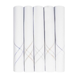 Caruso Italy Men's Luxury 100% Pure Cotton Handkerchief White Base with Colored Border - Pack of 5