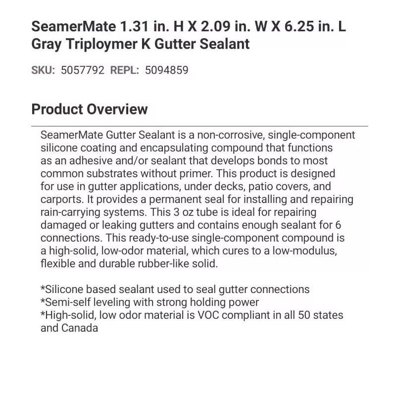 amerimax Pro Grade Triploymer Gray Gutter Sealer Non Corrosive Encapsulating