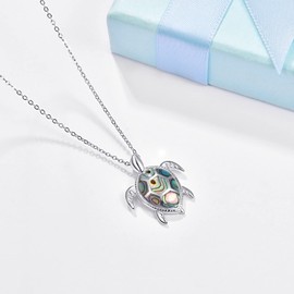 PRAYMOS Turtle Necklace for Women 925 Sterling Silver Abalone Shell Sea Turtle Pendant Necklace Turtle Jewelry Gifts