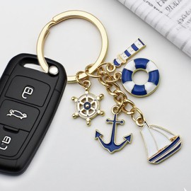 Angyape Cute Beach Keychain Summer Purse Bag Charms for Handbags for Women Anchor Nautical Car Keys Accessories Ocean Gifts
