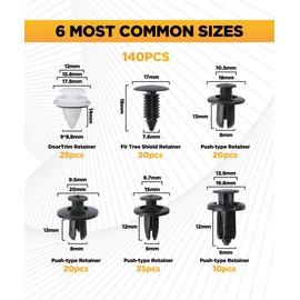 Flaconi 140PCS Befestigungsclips Auto,KFZ Zubehör,6 Verschiedene Karosserie Clips Universal Kunststoff Clipsatz,Stoßstangen Zierleisten Plastikklips Set,Passt für Autotür,Stoßstangen,Verkleidung