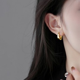 Reffeer Solid 925 Sterling Silver Chunky Hoop Earrings for Women Earrings Girls Earrings Thick Hoop Earrings Teardrop Hoop Earrings (B-18K Gold Plated)