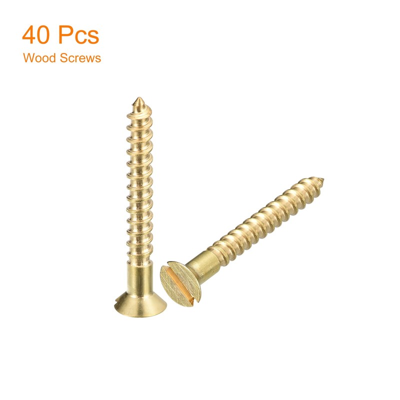 sourcing map Brass Wood Screws, 40Pcs M3 x 25mm Slotted