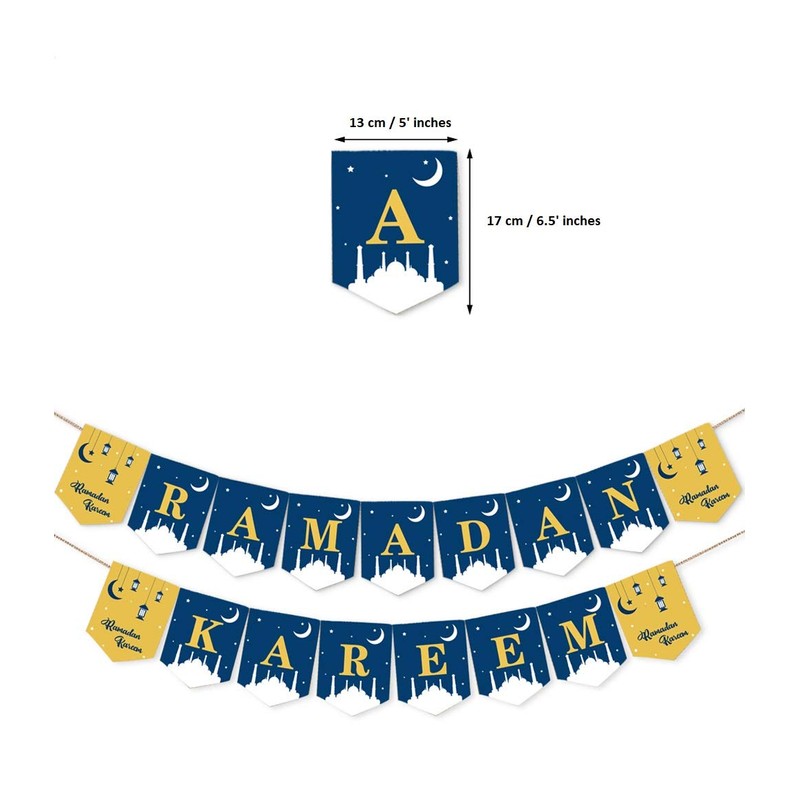 Pacpod Ramadan Kareem Banner Party Decoration Supplies Blue And Yellow