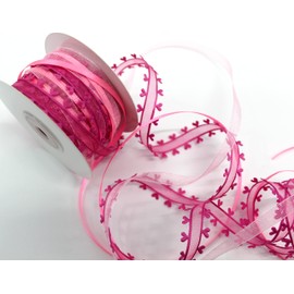 CaPiSo 10 m Trendy Ribbon 3 Ribbons in Combination with Heart 15 mm Organza Satin Ribbon Gift Ribbon Heart Ribbon Decoration (Pink-Pink)