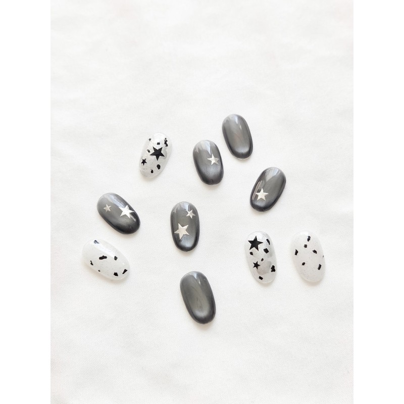 Star Black Magnet Gel Handmade Nail Tips - Short Ballerina