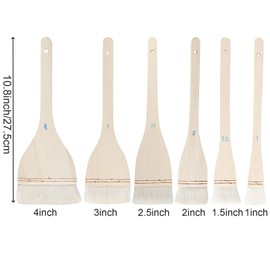 ZEONHEI 6 PCS 6 Size Flat Hake Brushes, Soft Goat Hair Brush and Hake Paint Brush with Solid Wooden Handle, Hake Brush Set for Watercolor Pottery Painting Arts