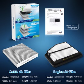 Femota Cabin & Engine Air Filter Kit, CF10134 & CA11113, Lab Certified MERV 13, Pre-oiled, 2pcs, Specific for Honda Civic (2012-2015, 1.8L L4 Only), Acura ILX (2013-2015, 2.0L L4 Only)