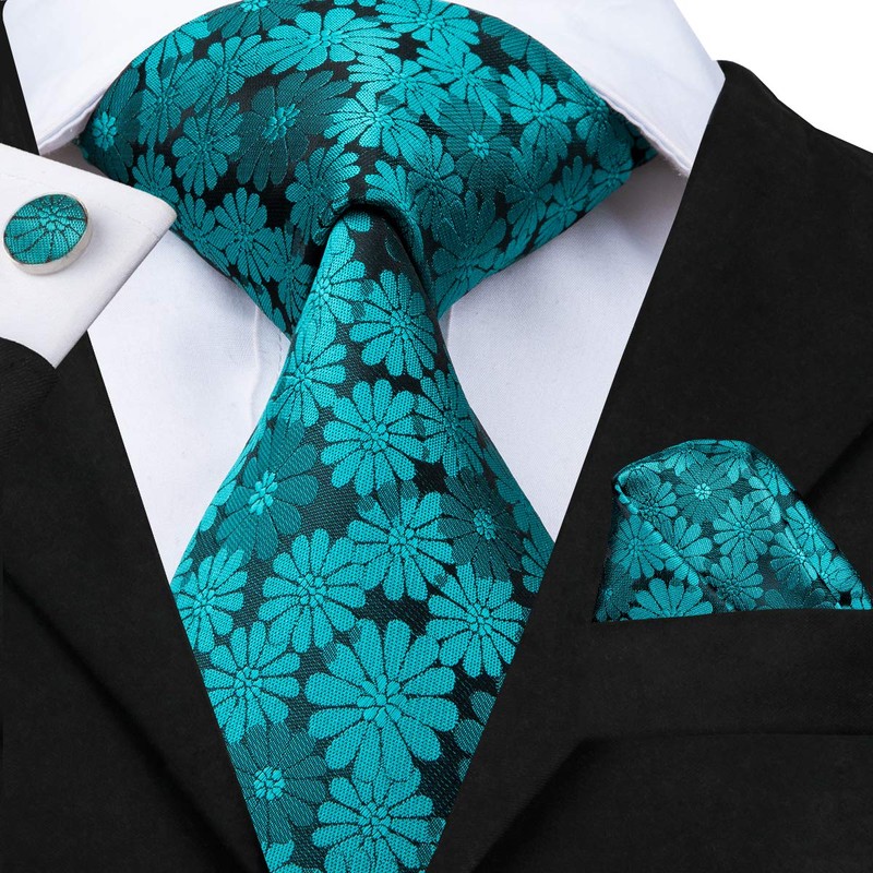Hi-Tie Men Tie Set Silk Necktie with Pocket Square Cufflinks