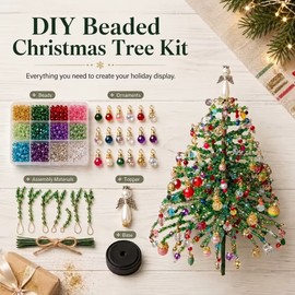 DIY Beaded Christmas Tree Craft Kit for Holiday Decorating – 3D Plastic Bead Project with LED Lights for Adults