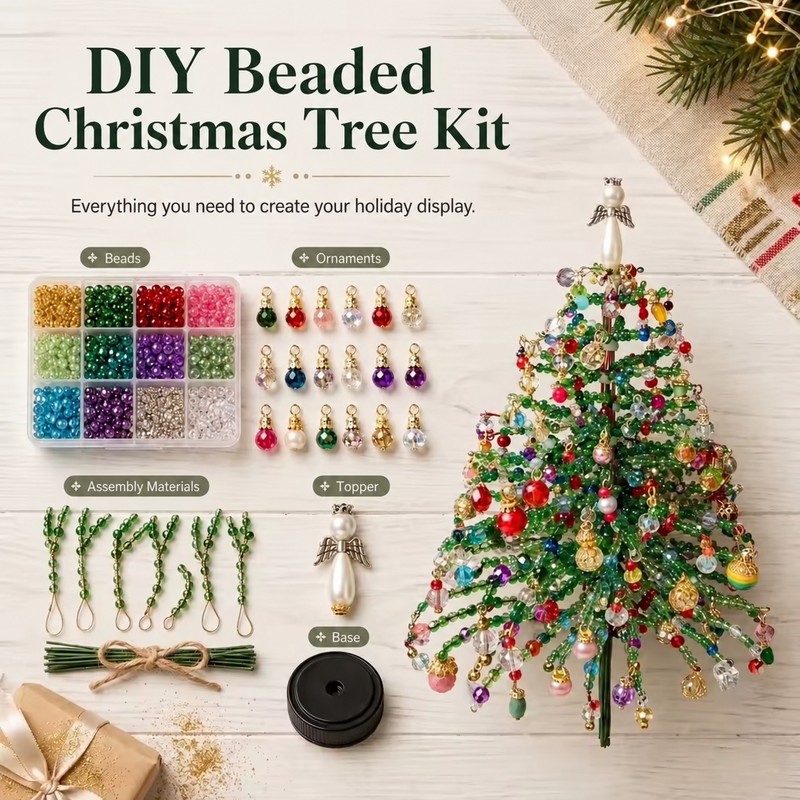 DIY Beaded Christmas Tree Craft Kit for Holiday Decorating –