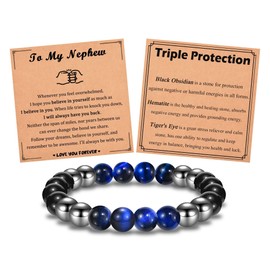 Leyung Nephew Gifts from Auntie, Triple Protection Bracelet, Stocking Stuffers for Teens Boys, Christmas Valentines Day Graduation Easter Basket Birthday Gifts for Nephew Teenage Boys Guy Men