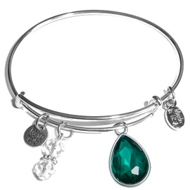 Hidden Hollow Beads Women's Stainless Steel Message Charm Expandable Wire Bangle Bracelet, Very Popular and Stylish, Arrives in a Gift Box. (Birthstone May)