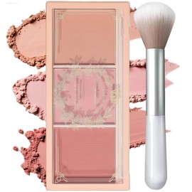 Powder Blush Palette, 3-in-1 Matte Blusher for Cheeks Make Up - Long-Lasting, Sweat-Resistant & Non-Greasy for Natural Glow & Brighten Skin