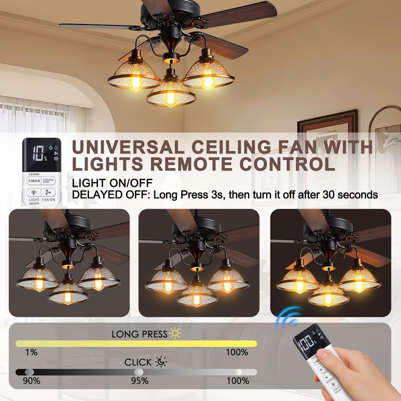Ceiling Fan Remote Control Kit, Dimmer, AC Motor 3-Speed Becomes