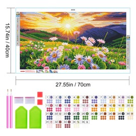 JOOZ Large Landscape Diamond Art Kits for Adults - 5D Sunset Diamond Painting Kits for Adults, DIY Full Drill Mountain Flowers Diamond Art Painting Kits, Gem Art Kits for Wall Decor 27.5x15.7 Inch