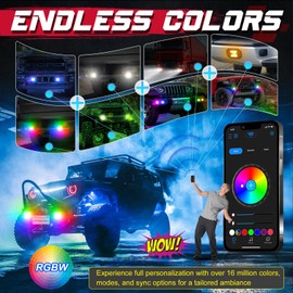 RGBW Flush Mount LED Lights, OFFROADTOWN 5inch 60W RGBW LED Driving Work Flush Fog Off Road Lights for Truck Pickup UTV ATV SUV Boat 4x4 Car