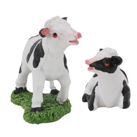 Abaodam 2pcs Mini Cow Decor Adorable Landscape Ornaments for Durable Resin Miniature Animal Models for Potted Plant Desktop Decoration Cute Cow Figurines with Fine Workmanship
