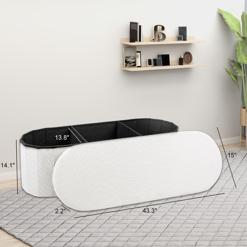 GLAXYFUR 43.3" Storage Ottoman Bench, Sherpa Foot Rest, Folding Storage