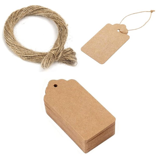 MEDUSHASHA Tags, Price Tags, Luggage Tags, 100 Sheets (Size: 1.2 x 2.0 inches (30 x 50 mm), String Included, Hang Tags, Free Hemp Thread (Length: 32.8 ft (10 m), Confectionery Shop Gift Labels, Wedding, Party, Photography, Brown