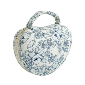 WHJM Cute Heart-shaped Handy Makeup Bag, Small Floral Makeup Pouch, Ideal for Daily Beauty Essentials for Women (Navy Flower)