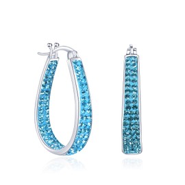 Aretes de aro de vidrio, chapados en plata al revés, con forma ovalada para mujer, 1.2 pulgadas, Cristal, cristal