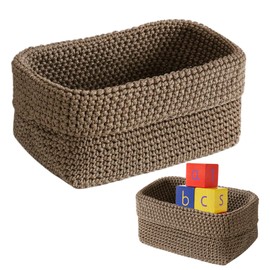 Aufbewahrungskorb Geflochten, Häkelkorb, Badezimmer Korb, Kleiner Korb, Körbchen Aufbewahrung für Küche, Bad, Regale, Kosmetik Organizer Box für Schlafzimmer, Badezimmer und Büro, 21x13 X15.5cm