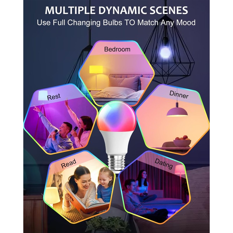 LEDGUHON 4-Pack 9W E27 Smart Light Bulb, RGBWW 16M Colors,