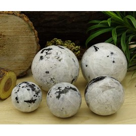 Reikiera Rainbow Moonstone Sphere With Black Tourmaline Crystal Healing Stone Ball Natural Gemstone With Ring Stand- Choose Size