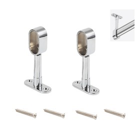 Oval Swivel Retractable Wardrobe Bracket with a Diameter of 16 mm, Ceiling Mounted Tracking Pole Support Socket 2 Pieces (Half-Pass, Silver) with 4 Screws