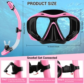 Yomaido Snorkel Set Adult Snorkelling Set with Diving Goggles and Dry Snorkel 180° Pink Panoramic View Snorkel Set Women Men for Snorkelling Swimming Beach Holiday