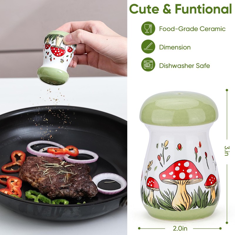 Fungi Fun Ceramic Mushroom Salt and Pepper Shakers Set, Cute