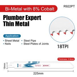 EZARC Reciprocating Saw Blade Bi-Metal Cobalt Sabre Saw Blades for Thin-Medium Metal Cutting 225mm 18TPI R922PT (5-Pack)