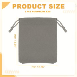 PATIKIL Bluetooth Headphone Bag, 5 Pcs 3.54x2.76 Inch Travel Headset Carrying Storage Pouch Soft Drawstring for Over-Ear Headphones Gaming Headset, Gray