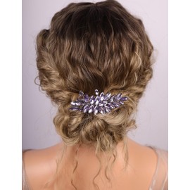 Lenjicons Sparkling Light Purple Rhinestone Hair Comb Silver Wedding Hair Accessories Handmade Rhinestone Headpiece Teardrop Rhinestones Hairpiece for Wedding Women (light purple)