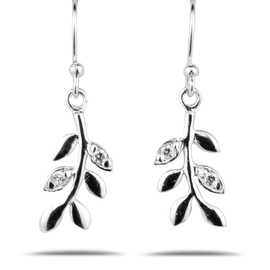 LaTisoro 925 Solid Sterling Silver Cubic Zirconia Olive Branch Dangling Leaf Earrings, Dangle CZ Leaves