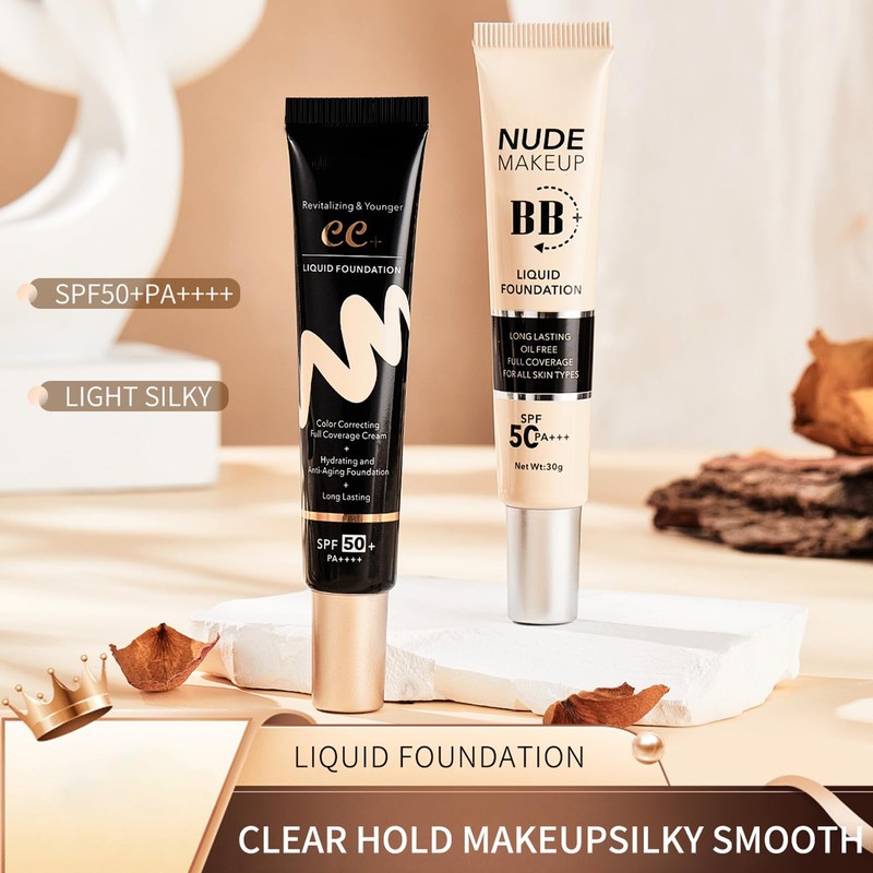 BB Cream,Getönte Tagescreme,Foundation mit feuchtigkeitsspendendem Serum und LSF50,für 24h Feuchtigkeit