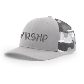 Trenz Shirt Company Christian WRSHP Worship Jesus Mens Embroidered Mesh Back Trucker Hat, Silver/Grey Camo