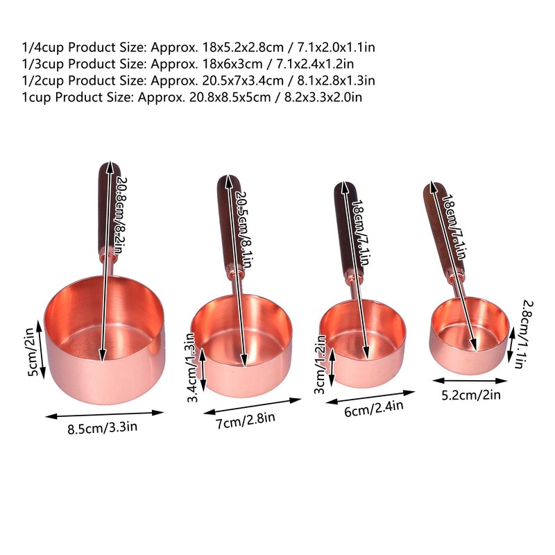 4Pcs Measuring Cups and Spoons Set with Copper Plated Handle