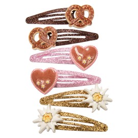 Alpenflüstern Costume Hair Clips Set of 6 Gingerbread Heart, Edelweiss and Pretzel (Colourful) ADV119