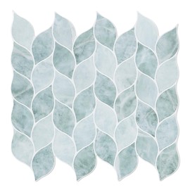 Tilingview 10 Pcs Leaf Design Peel and Stick for Kitchen Backsplash, Premium Self-Adhesive Tiles Wall Stickers (Blue Green)