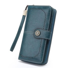 Cartera para Mujer de Piel, con Bloqueo RFID, Billetera Grande con Cremallera, Monedero para Móvil de Dama Minimalista, Tarjetero Moda de Gran Capacidad, Regalos para Chicas y Mujeres (Azul)