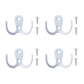 Meiyea 4 Pcs Double Forked Robe Hooks,Wall Mounted Clothes Hanger,Suitable for Vintage Metal Hangers in Bathrooms and Bedrooms,with 8 Screws-White